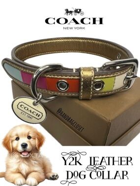 Coach Legacy Striped Leather Vintage Pink Blue Size SMALL Dog Collar
